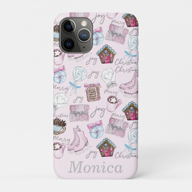 Personalisierte Farbe Rosa Weihnachtselemente Case-Mate iPhone Hülle (Rückseite)