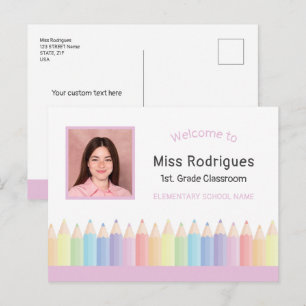 Personalisierte farbenfrohe Begrüßung des Lehrers  Postkarte