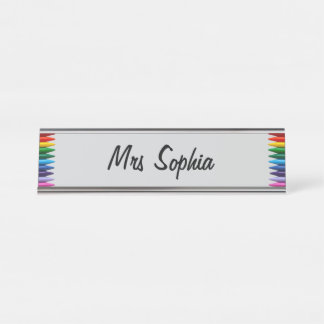 Personalisierte farbenfrohe Crayons Schreibtischnamensplakette