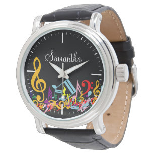 Personalisierte, farbenfrohe Jumbled-Musiknoten au Armbanduhr