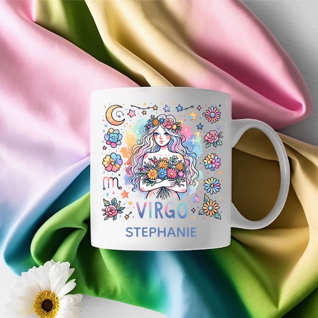 Personalisierte farbenfrohe Jungfrau-Sternzeichen- Kaffeetasse (Personalized Colorful Virgo Zodiac Astrology Coffee Mug)