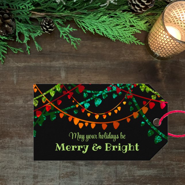 Personalisierte Farbenfrohe Lichter Weihnachten Geschenkanhänger (Add a personalized stylish original art gift tag to your Christmas holiday packages. Add name /text.)