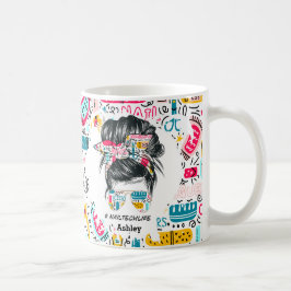 Personalisierte farbenfrohe Nail Tech Life Doodles Kaffeetasse