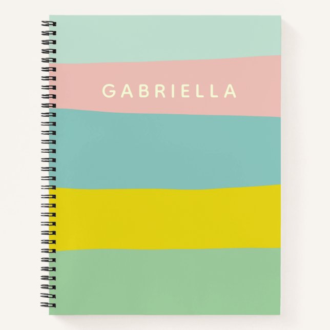 Personalisierte, farbenfrohe Pastell Stripes Schoo Notizbuch (Vorderseite)