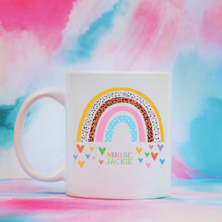 Personalisierte Farbenfrohe Regenbogen Herzkrankhe Kaffeetasse