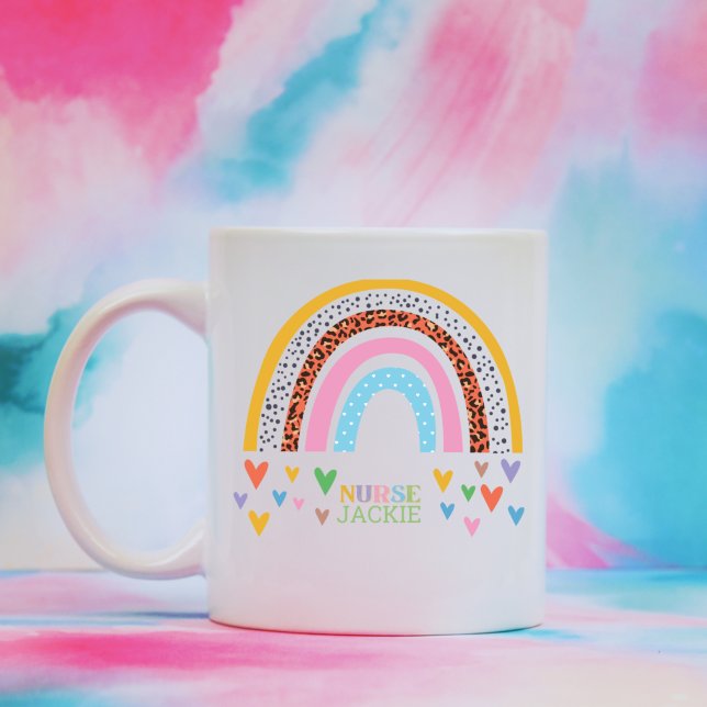 Personalisierte Farbenfrohe Regenbogen Herzkrankhe Kaffeetasse (Von Creator hochgeladen)