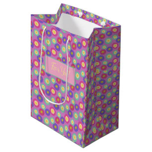 Personalisierte farbenfrohe Retro-Blumen in Lila- Mittlere Geschenktüte
