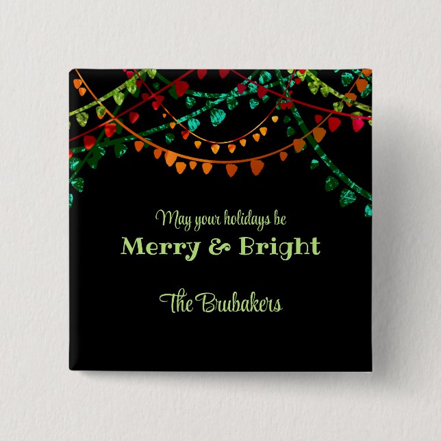 Personalisierte, farbenfrohe Weihnachtsbeleuchtung Button (Vorderseite)