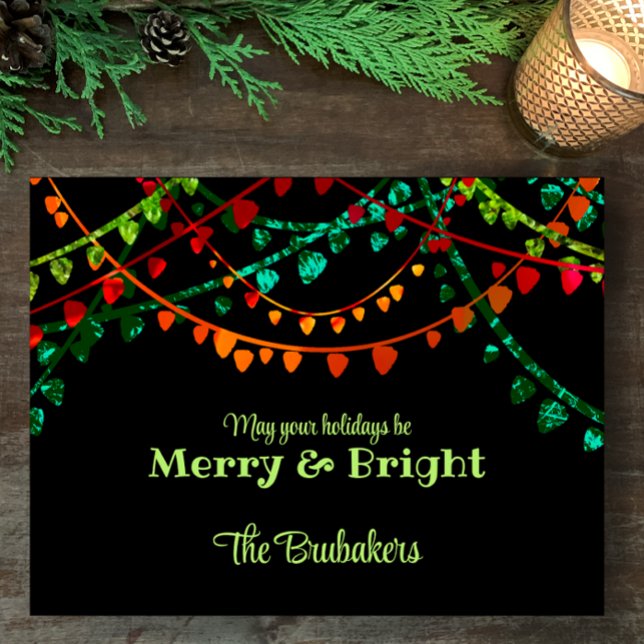 Personalisierte, farbenfrohe Weihnachtsbeleuchtung Feiertagspostkarte (Customize this colorful, fun and creative Christmas light design postcard. Original art to share.)