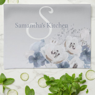 Personalisierte Farbflora-Monogramm Geschirrtuch
