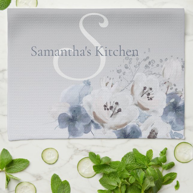 Personalisierte Farbflora-Monogramm Geschirrtuch (Gefaltet)