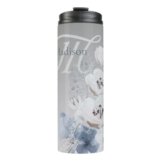 Personalisierte Farbflora-Monogramm Thermosbecher (Vorderseite)