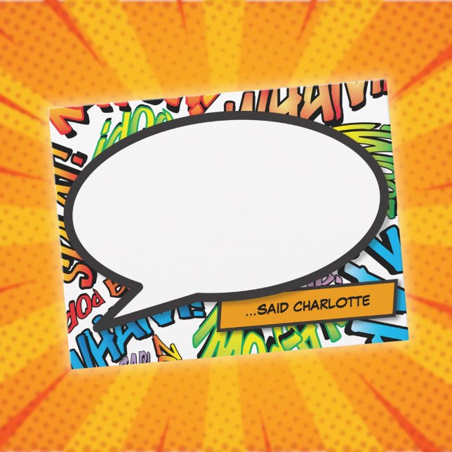 Personalisierte Farbige Comic Buchsprache Blase Mitteilungskarte (Personalized Colorful Comic Book Speech Bubble Note Card)