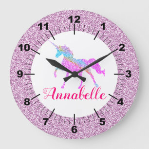 Personalisierte farbige Einhorn Große Wanduhr