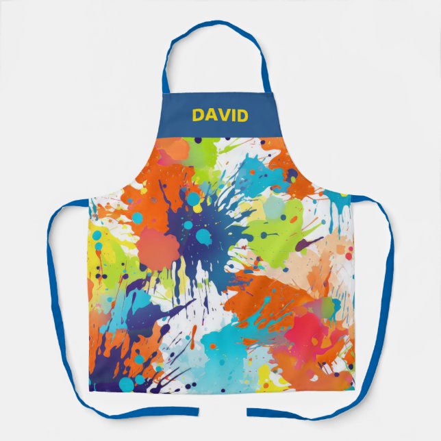 Personalisierte farbige Künstlerin Paint Splash Schürze (Vorderseite)