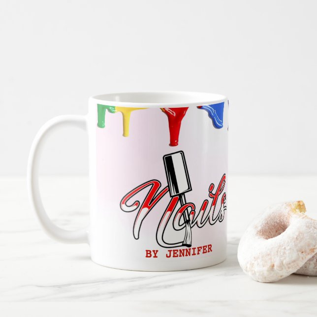 Personalisierte farbige Nail-Tech-Tasse Kaffeetasse (Mit Donut)