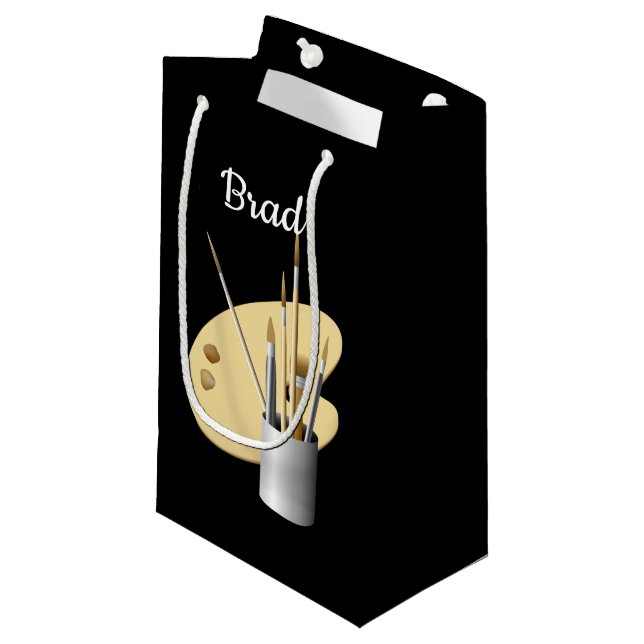 Personalisierte Farbpalette und Pinsel Kleine Geschenktüte (Vorderseite Schrägansicht)