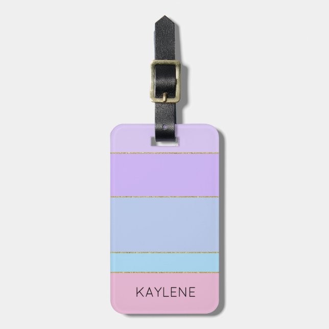 Personalisierte Farbstreifen mit Goldstrimmen - Ge Gepäckanhänger (Vorderseite vertikal)