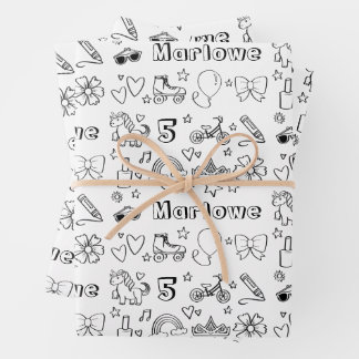 Personalisierte Färbung Birthday Rainbows Unicorns Geschenkpapier Set