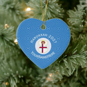 Personalisierte färöische Engel-Hanukkah-Flagge Keramik Ornament