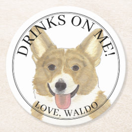 Personalisierte Fawn & White Corgi Hochzeit Runder Pappuntersetzer