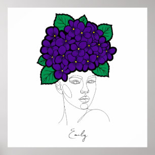 Personalisierte Februar-Geburtsblumen-Kronen-Kunst Poster