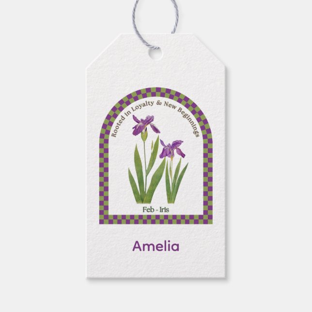 Personalisierte Februargeburtstags-Blume  Geschenkanhänger (Vorderseite)