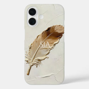 Personalisierte Feder 3D Impasto Warm Neutral iPhone 16 Hülle