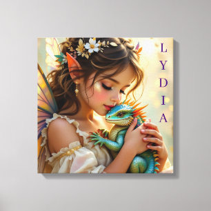 Personalisierte Fee und Drache Mystisch  Leinwanddruck