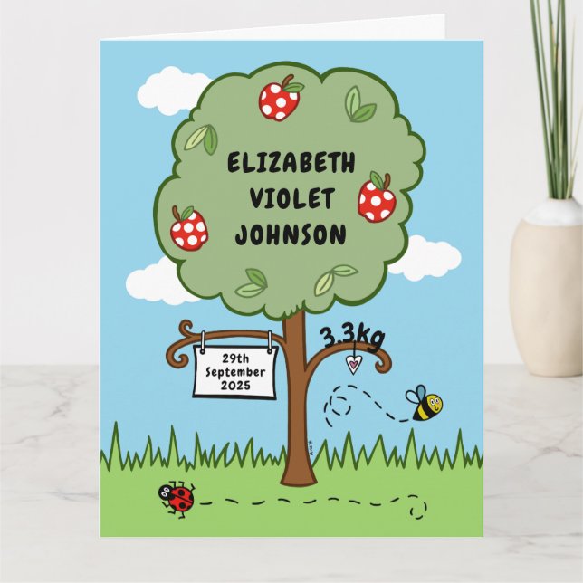 Personalisierte Feier Tree Neugeborenes Karte (Vorderseite)