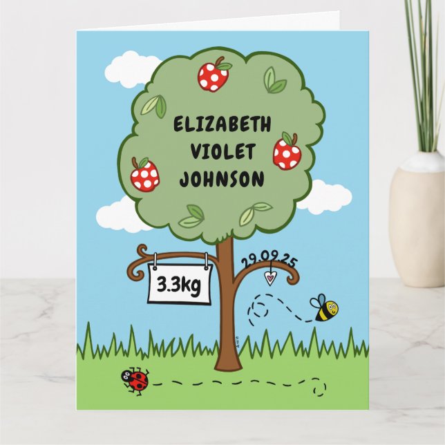Personalisierte Feier Tree Neugeborenes Karte (Vorderseite)