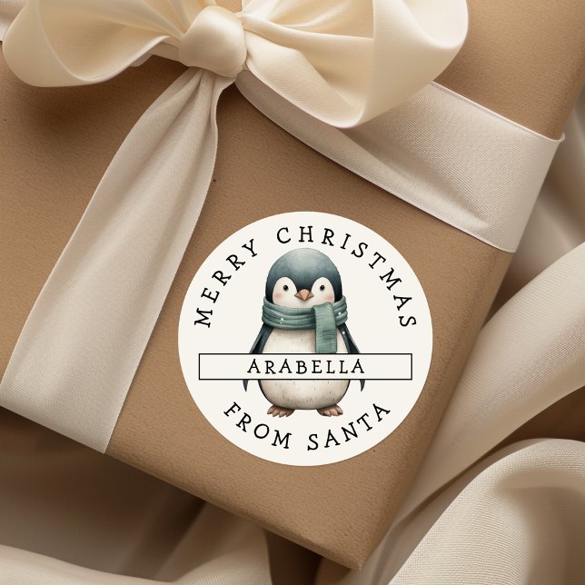 Personalisierte Feste Penguin Weihnachtsaufkleber Runder Aufkleber (Von Creator hochgeladen)