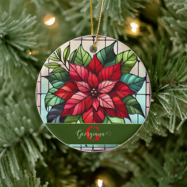 Personalisierte festgehaltene Gläser Poinsettia Keramik Ornament (Baum)