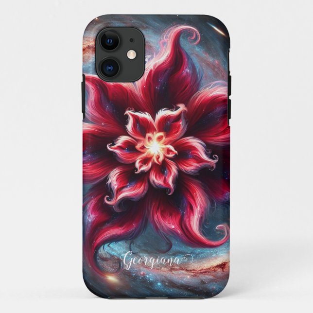 Personalisierte festliche Poinsettia Galaxie Case-Mate iPhone Hülle (Rückseite)