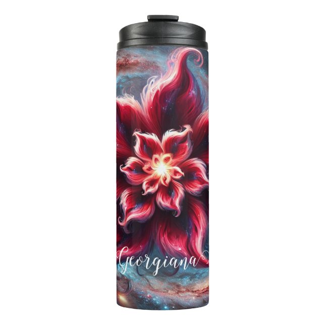 Personalisierte festliche Poinsettia Galaxie Thermosbecher (Vorderseite)