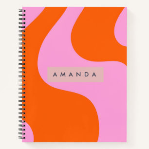 Personalisierte Fette Orange und Pink Welle Streif Notizbuch