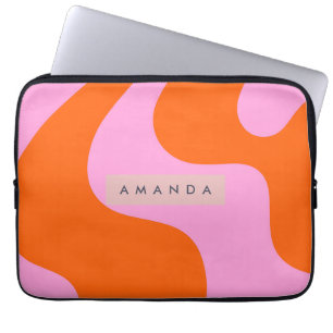 Personalisierte Fette Orange und Rosa Wellenstreif Laptopschutzhülle