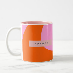 Personalisierte Fette Orange und Rosa Wellenstreif Zweifarbige Tasse