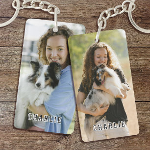 Personalisierte fettgedruckte Typografie-Hunde-Fot Schlüsselanhänger