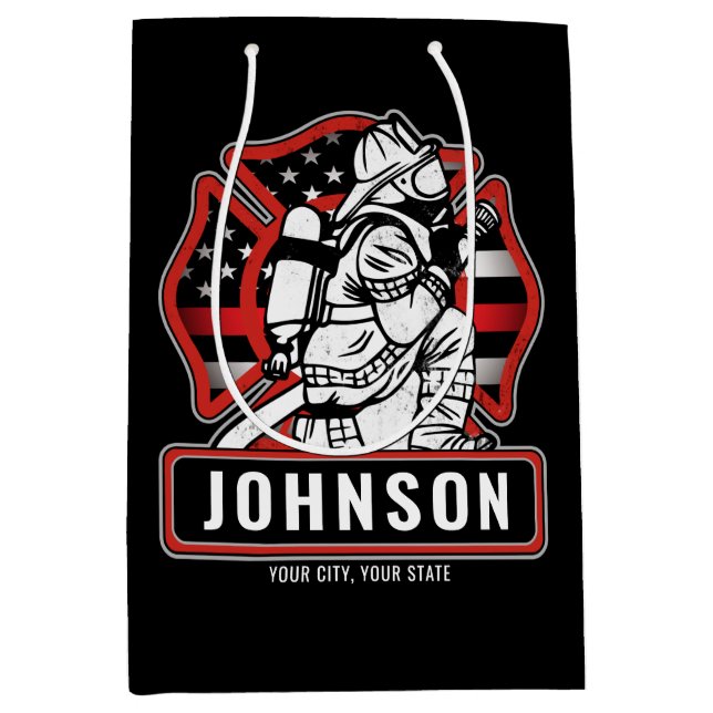 Personalisierte Feuerwehrfeuerfestungsflagge Mittlere Geschenktüte (Vorderseite)