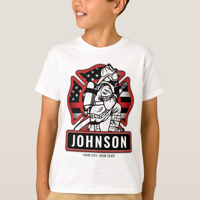 Personalisierte Feuerwehrfeuerfestungsflagge T-Shirt (Vorderseite)