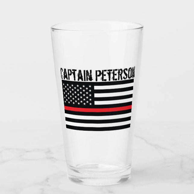 Personalisierte Feuerwehrleute Thin Red Line-Flagg Glas (Vorderseite)