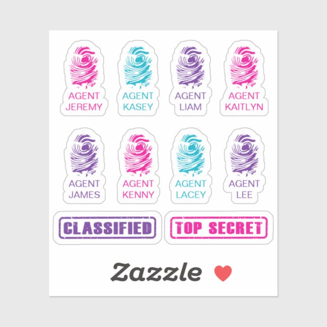 Personalisierte Fingerprint Spy Party Stickers Aufkleber (Blatt)