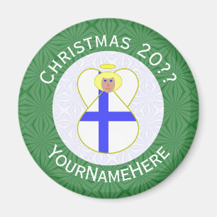 Personalisierte finnische Engel-Weihnachtsflagge Magnet