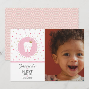 Personalisierte First Tooth Baby Girl Foto Card Feiertagskarte