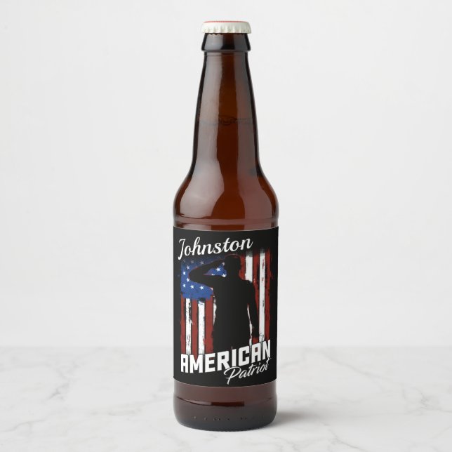 Personalisierte Flagge des amerikanischen Patriot  Bierflaschenetikett (Vorderseite)