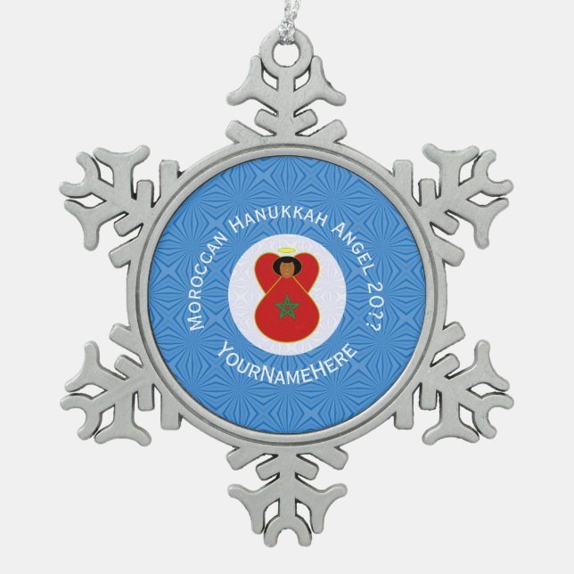 Personalisierte Flagge des marokkanischen Hanukkah Schneeflocken Zinn-Ornament (Vorderseite)