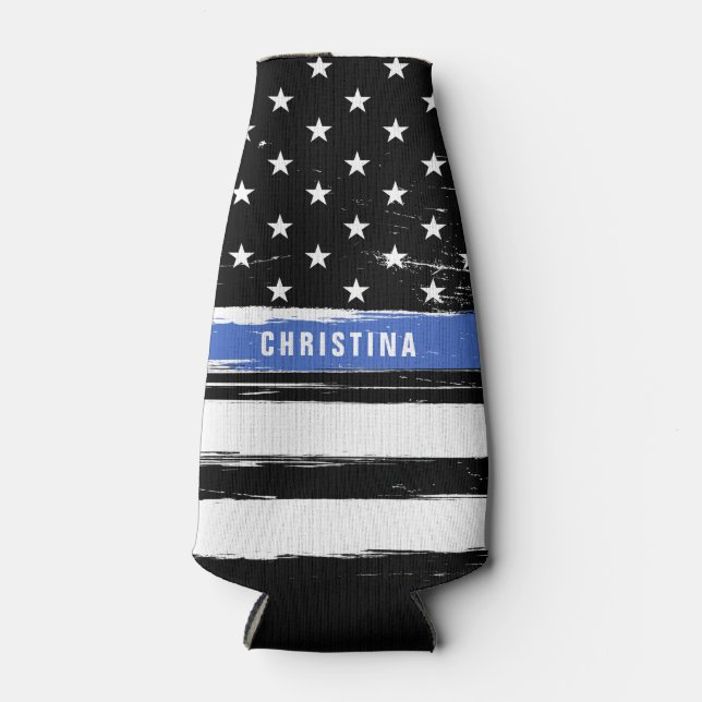 Personalisierte Flagge mit der dünnen blauen Linie Flaschenkühler (Vorderseite)