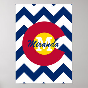Personalisierte Flagge von Colorado Chevron-Muster Poster