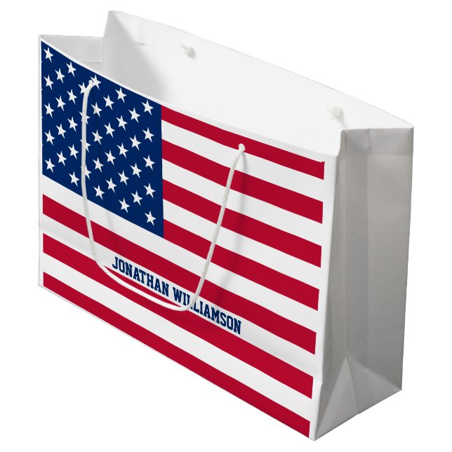 Personalisierte Flaggen-US Flagge der USA Große Geschenktüte (Vorderseite Schrägansicht)